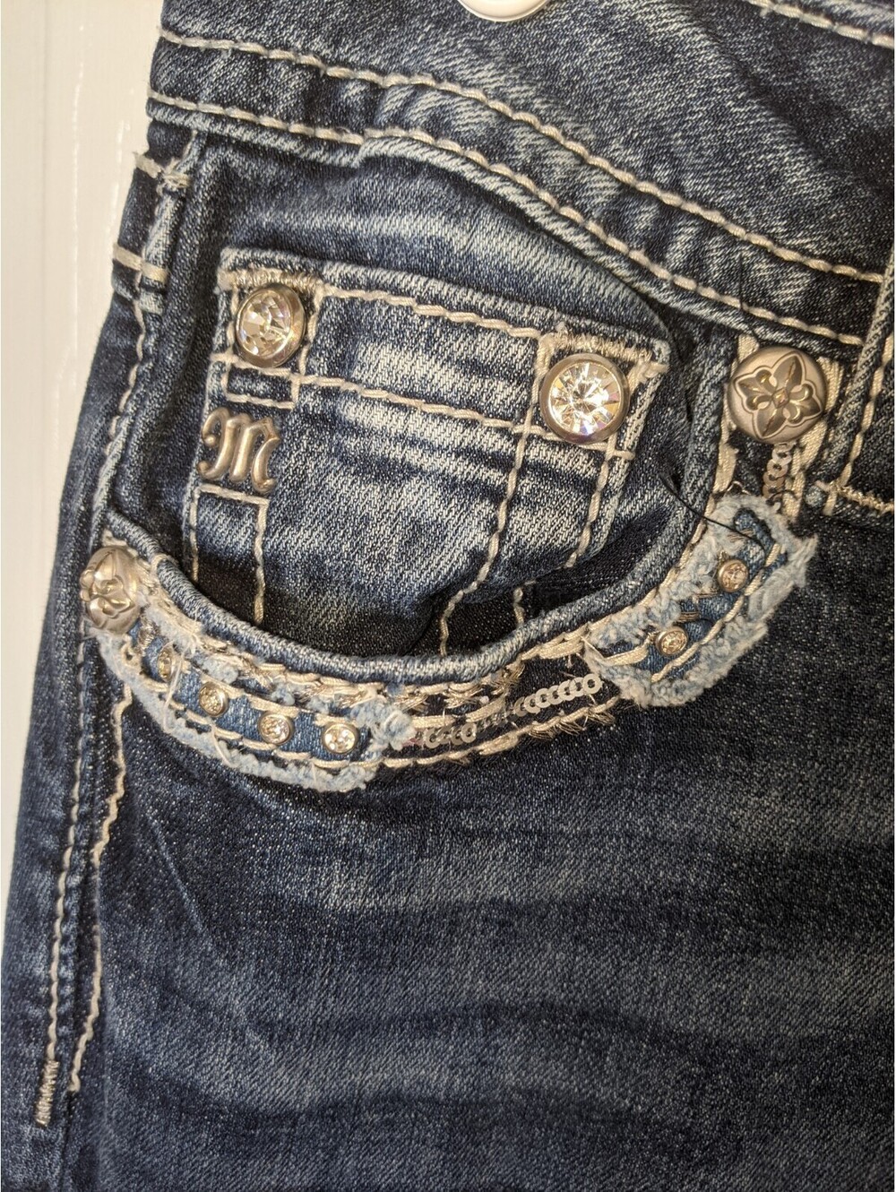 Miss Me Jeans Womens 26 Signature Boot Embellished Low Rise Studded Denim Blue - Picture 3 of 10